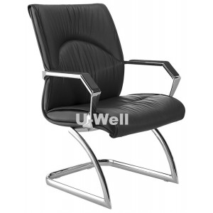 Mid back leather reception chair with chrome base