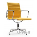Blue Genuine Leather Ribbed Mid Back Conference Office Side Chair