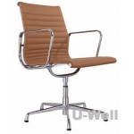 Brown Genuine Leather Ribbed Mid Back Conference Office Side Chair