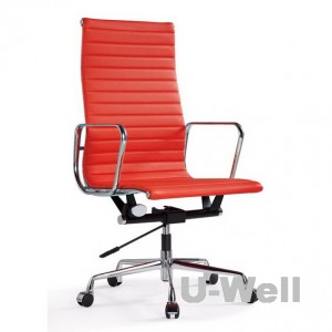 Red leather aluminum management high back eames boss chair