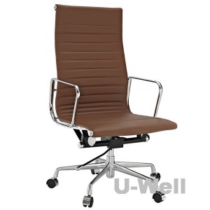Terracotta Genuine Leather Ribbed High Back Office Chair