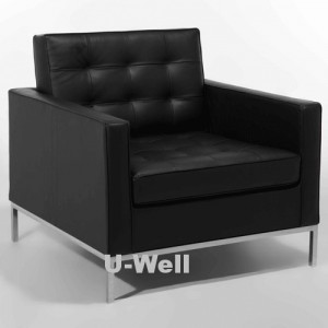1seat Leather black arms office sofa chair with stainess steel frame S6010